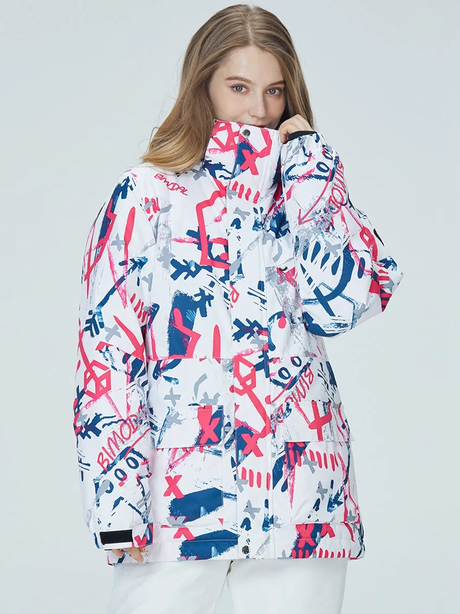 Breathable Women Graffiti Print Ski Jacket