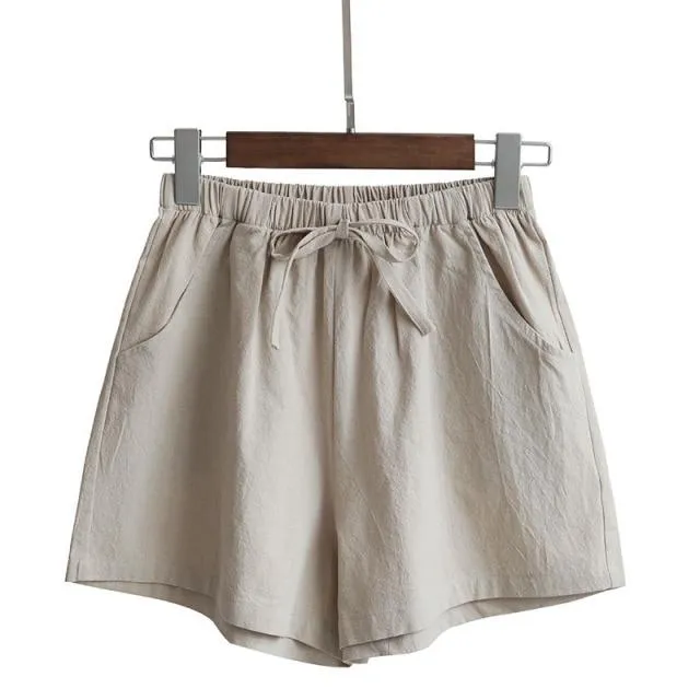 Casual Cotton Linen Shorts Women Home High Waist Shorts Women Shorts