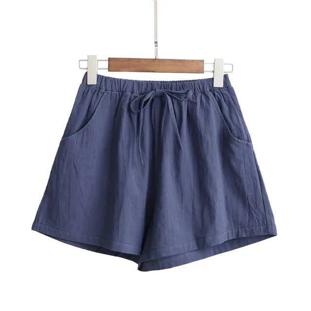 Casual Cotton Linen Shorts Women Home High Waist Shorts Women Shorts