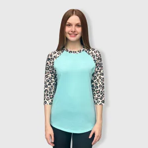 Cheetah Light Cyan Polyester Top