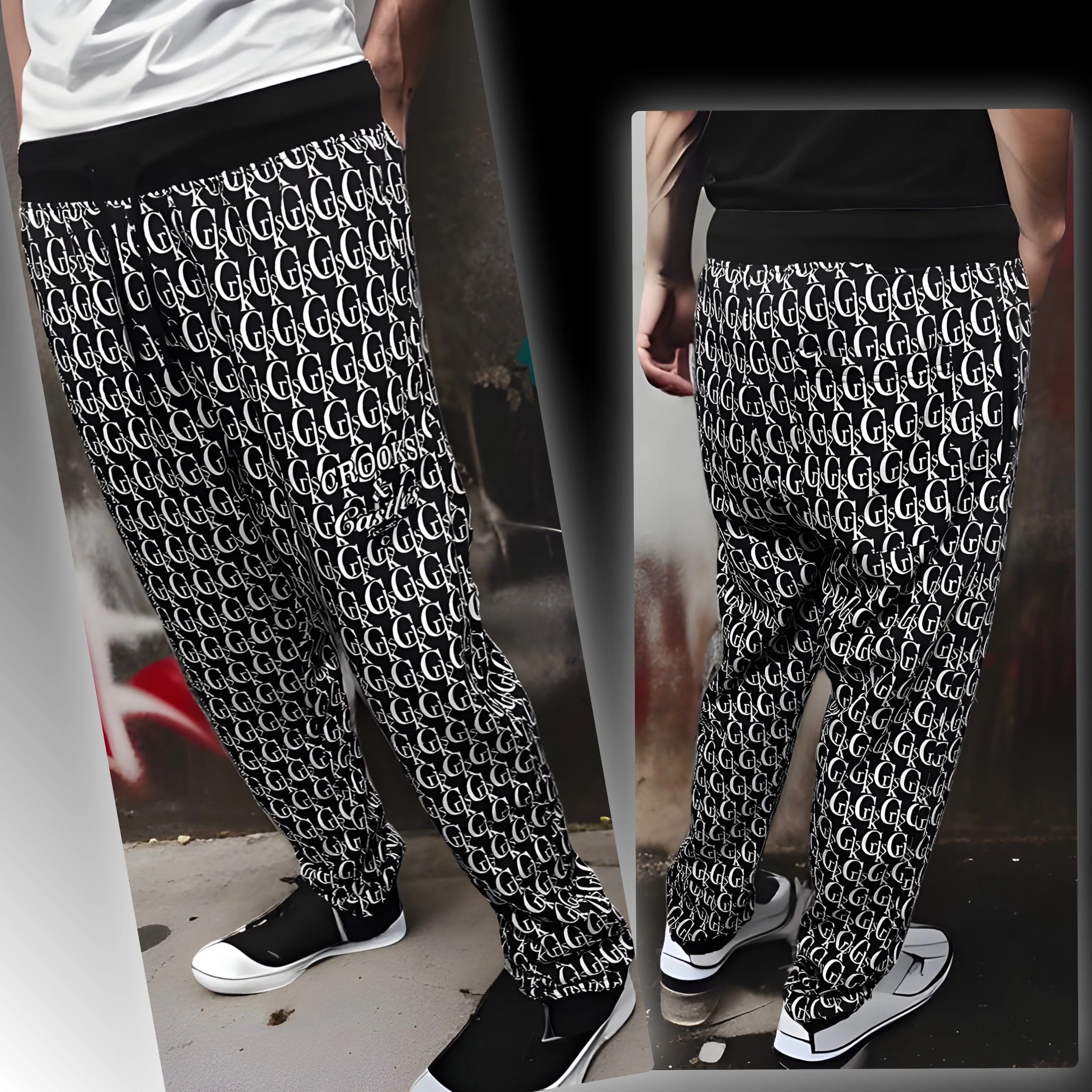 ^CROOKS & CASTLES^ (BLACK-MONOGRAM) *TIMELESS LUX AOP* SWEATPANTS