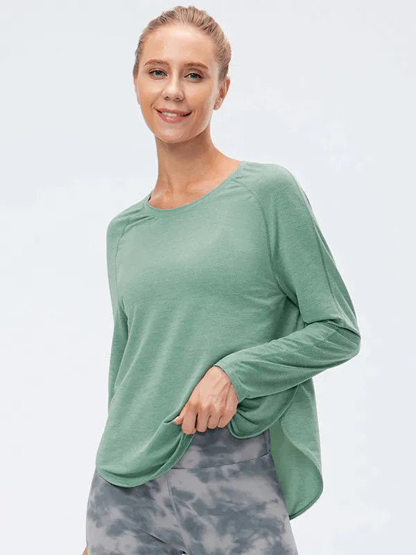 Elasticity Loose Top with Draped Hem / Long Sleeves Split Design Sports Top - SF0048