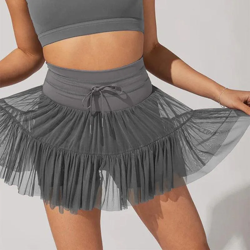 High Waist Lace-up Sports Skorts with Shorts - Women's Summer Pleated Skirt