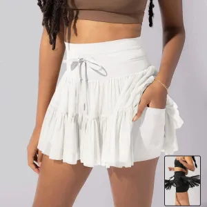 High Waist Lace-up Sports Skorts with Shorts - Women's Summer Pleated Skirt