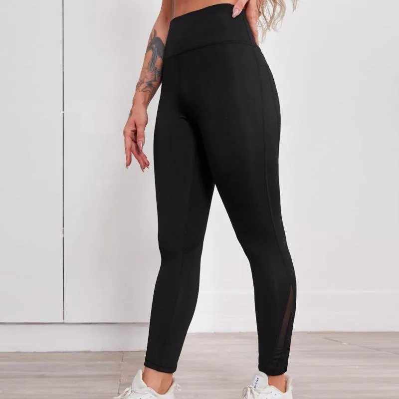 High-Waisted Yoga Tight-Fitting Elasticity Fitness Mesh Sports Leggings