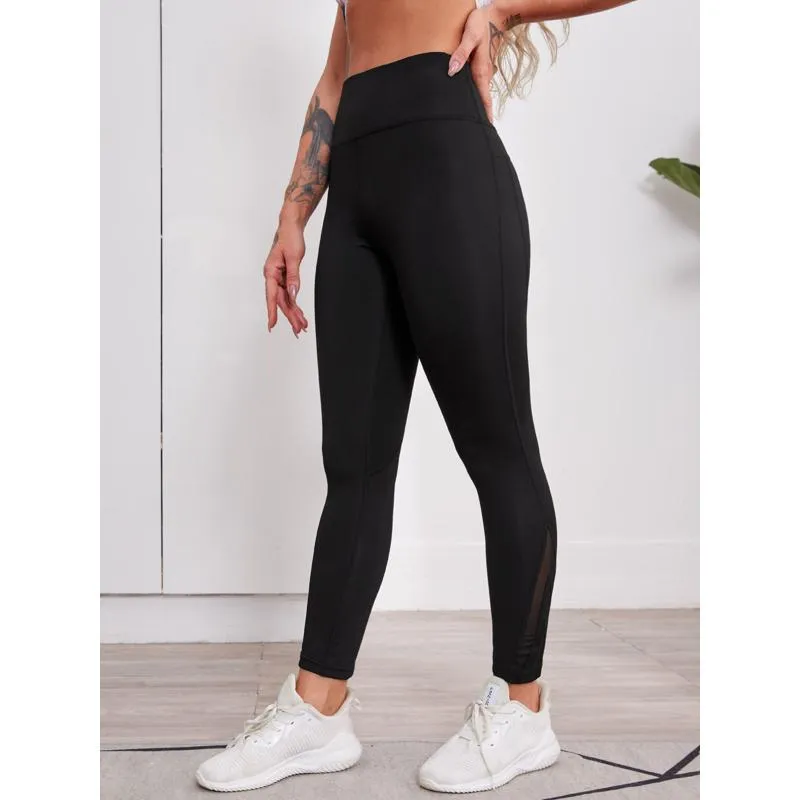 High-Waisted Yoga Tight-Fitting Elasticity Fitness Mesh Sports Leggings