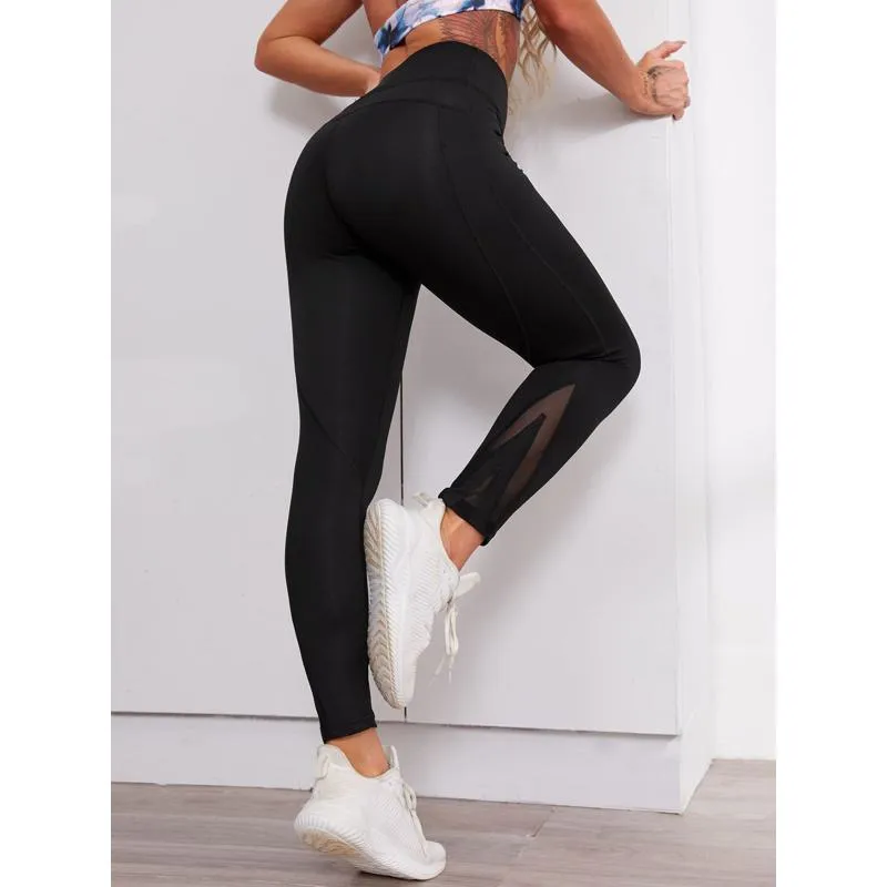 High-Waisted Yoga Tight-Fitting Elasticity Fitness Mesh Sports Leggings