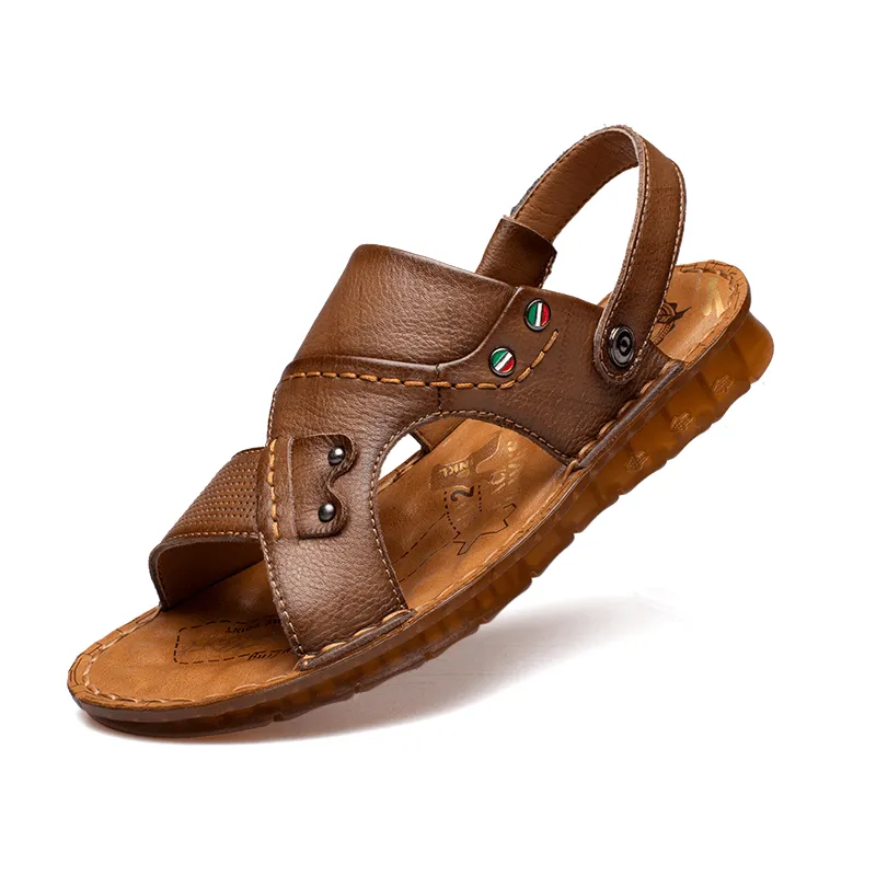 kkboxly kkboxly Men Cowhide Leather Opened Toe Non Slip Beach Casual Outdoor Sandals