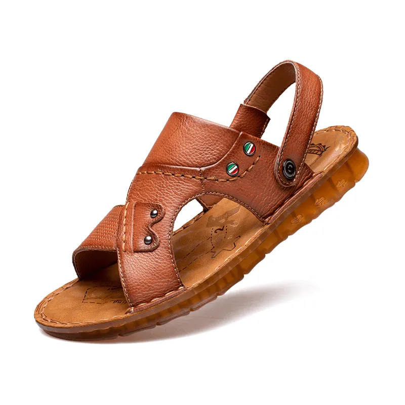 kkboxly kkboxly Men Cowhide Leather Opened Toe Non Slip Beach Casual Outdoor Sandals