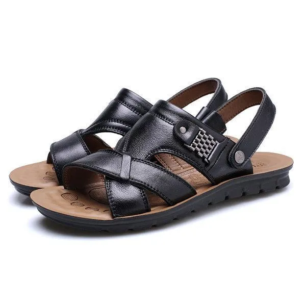 Men Cozy Non-slip Flat Leather Beach Sandals