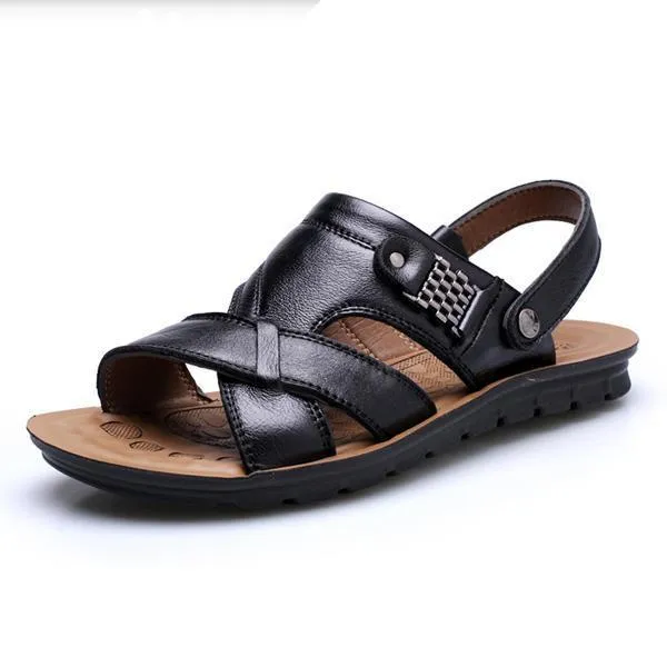 Men Cozy Non-slip Flat Leather Beach Sandals