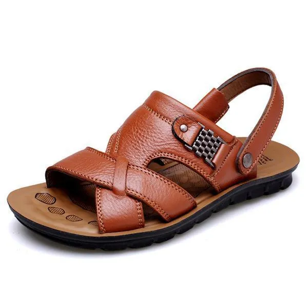 Men Cozy Non-slip Flat Leather Beach Sandals