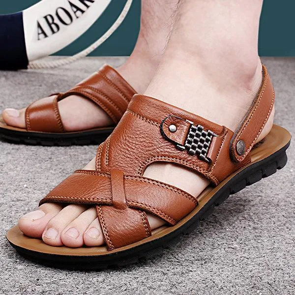 Men Cozy Non-slip Flat Leather Beach Sandals