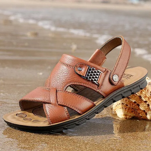 Men Cozy Non-slip Flat Leather Beach Sandals