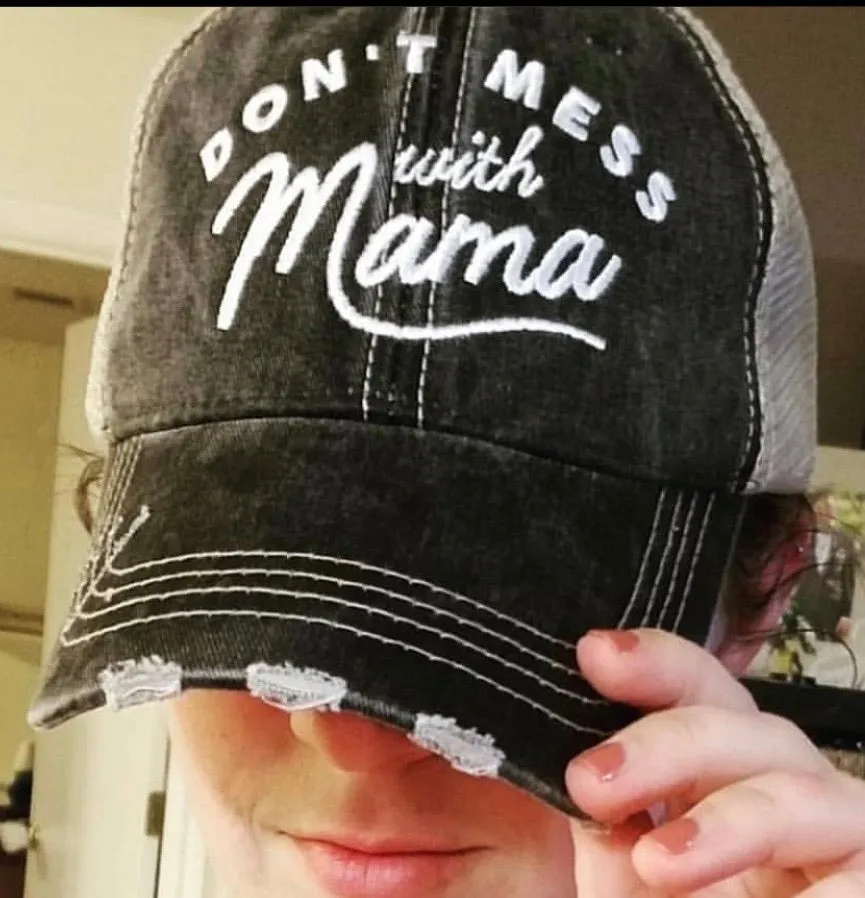 Mom hats! Hat { Don’t mess with mama } Customize with last names, kids names, sports numbers! Embroidered distressed trucker caps. Adjustable.