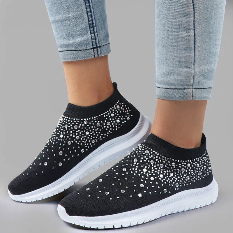 Optimize product title: Sparkling Rhinestone Stretch Sock Shoes for Men and Women - European and American Plus Size - Casual Sneaker