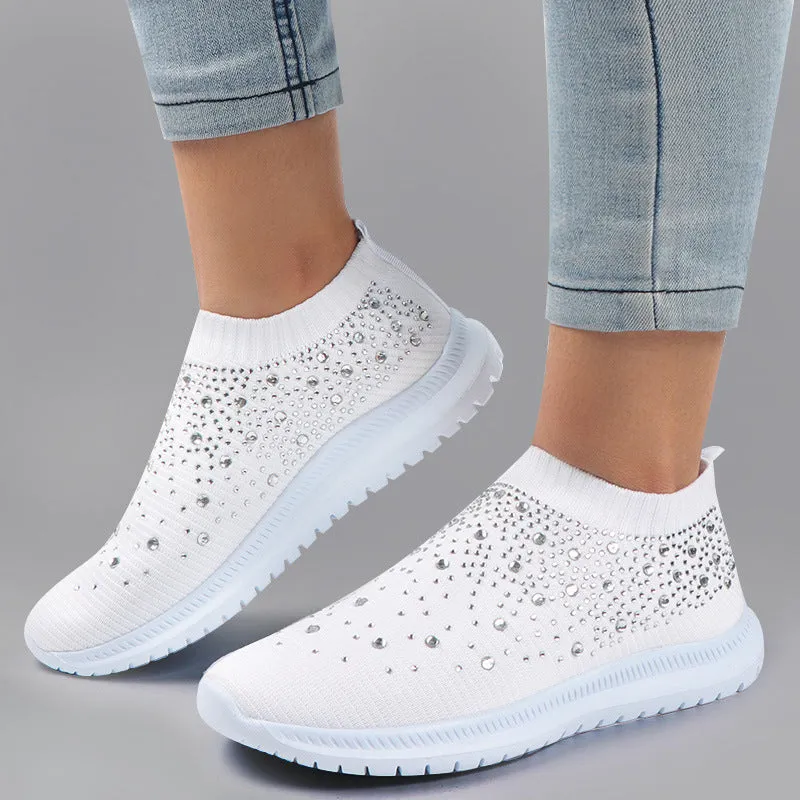 Optimize product title: Sparkling Rhinestone Stretch Sock Shoes for Men and Women - European and American Plus Size - Casual Sneaker