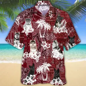 Pomsky Hawaiian Shirt, Dog Hawaii Shirt Red Tribal Pattern For Men Women