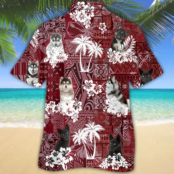 Pomsky Hawaiian Shirt, Dog Hawaii Shirt Red Tribal Pattern For Men Women