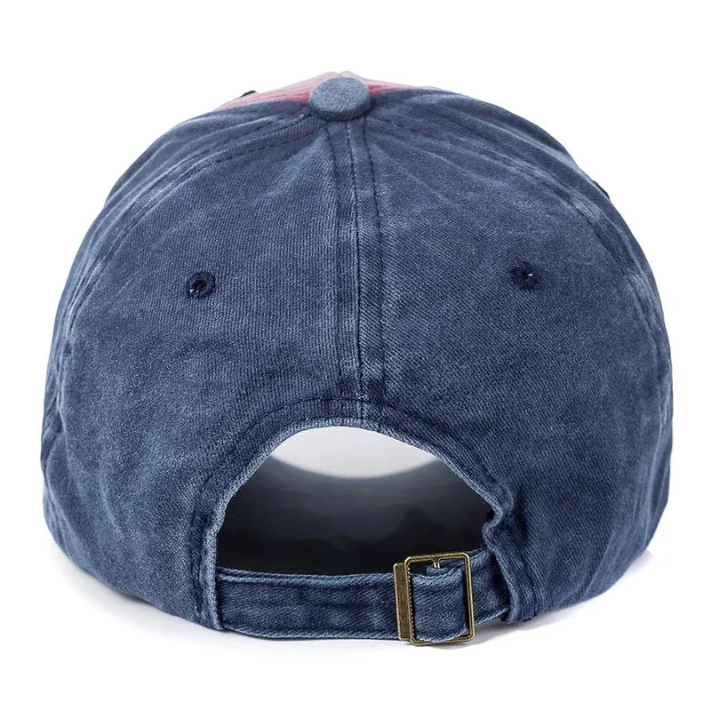 Retro Cap Washed Cotton Bull Head Patch Embroidered Baseball Adjustable Snapback Cap