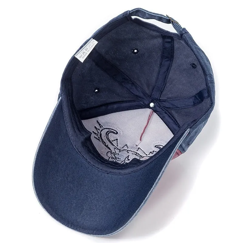 Retro Cap Washed Cotton Bull Head Patch Embroidered Baseball Adjustable Snapback Cap