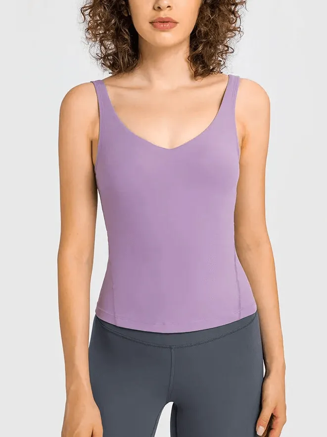 Sexy V-Neck Yoga Sports Tank Top With Padded Bras - SF1801