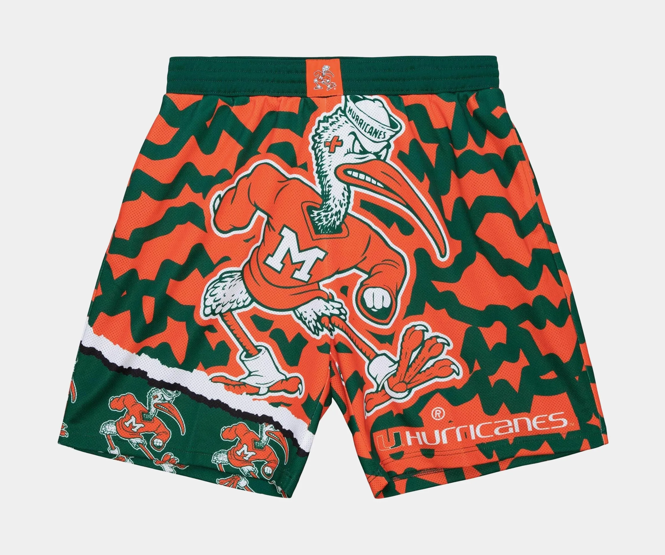 University Of Miami Jumbotron 2.0 Sublimated Shorts Mens Shorts (Green/Orange)