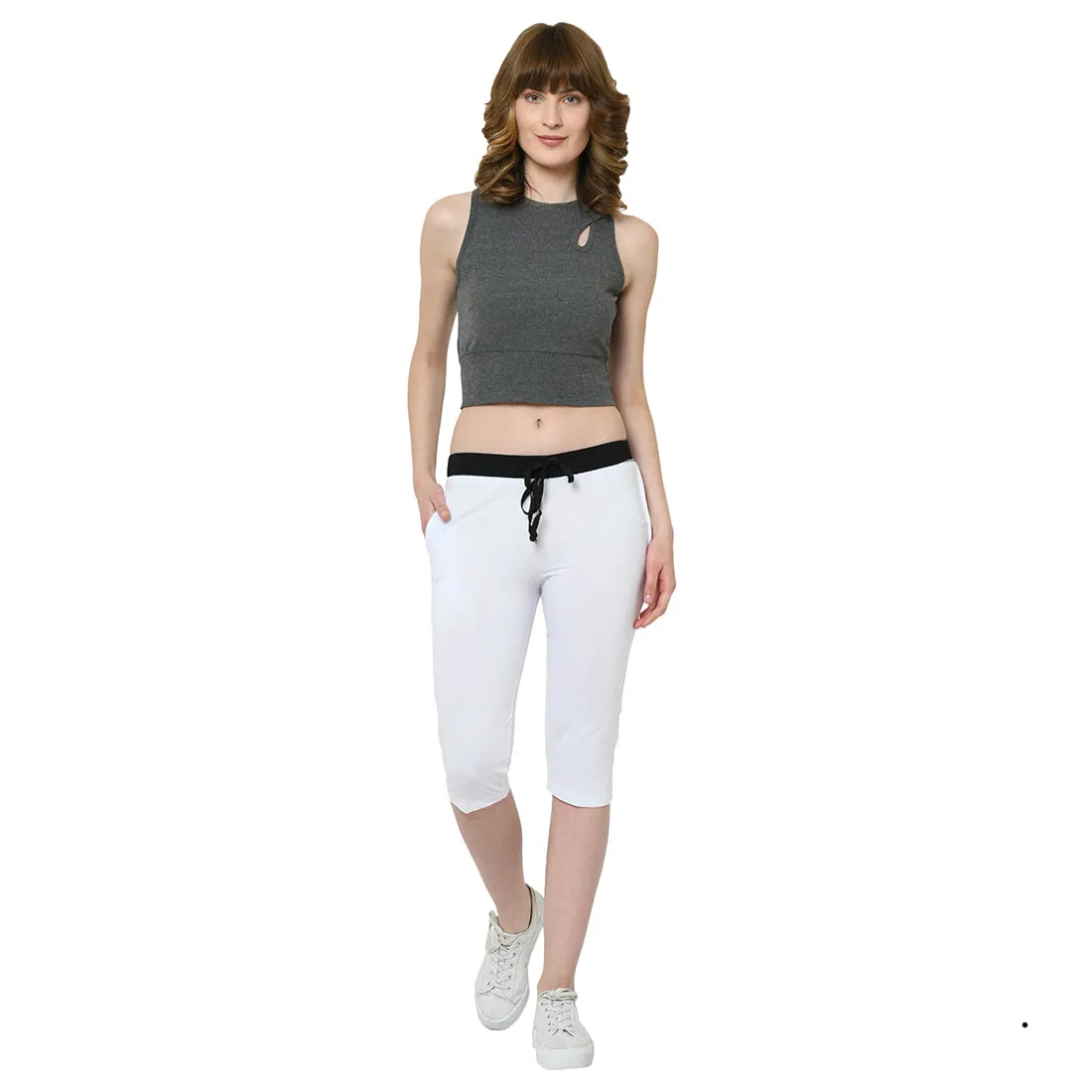 Vimal Jonney White 3/4th Capri for Women