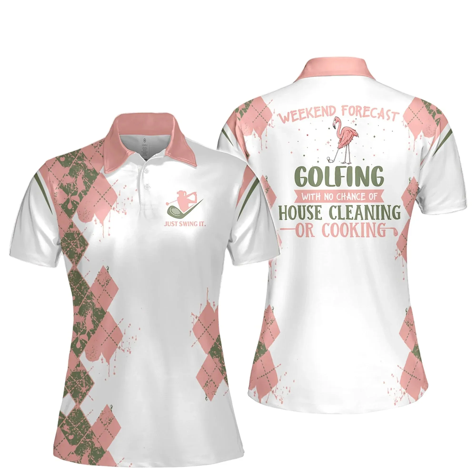 Weekend Forecast Flamingo Women Sleeveless Golf Polo Shirt, Polo Shirts for Women Sleeveless Summer Sports