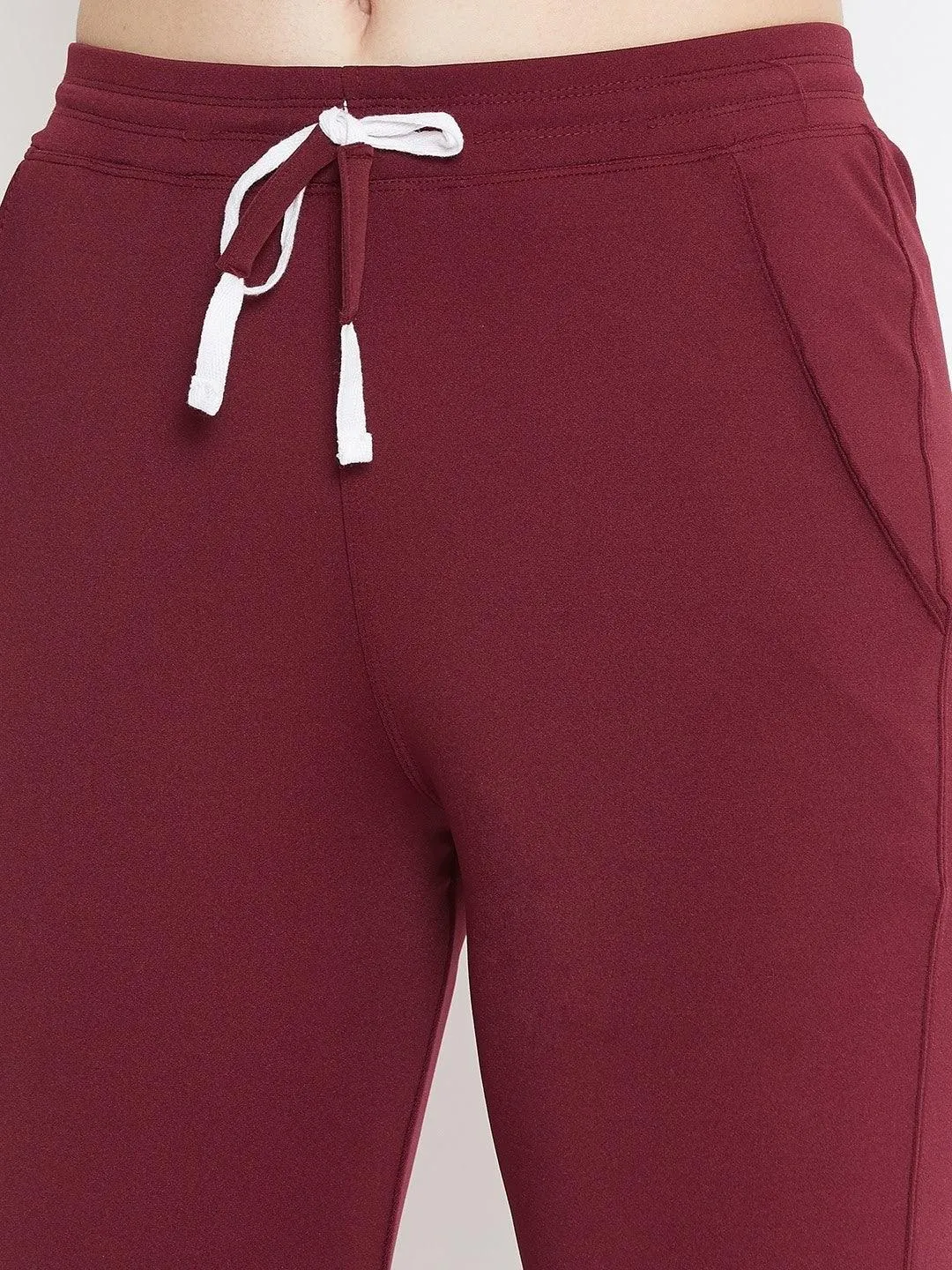 Women Maroon Solid Track Pants