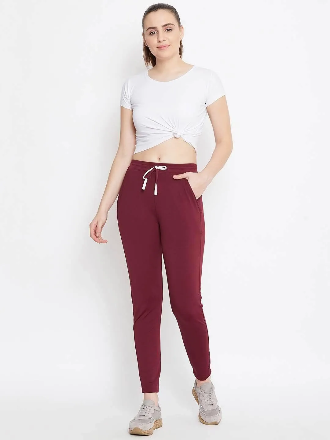 Women Maroon Solid Track Pants