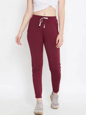 Women Maroon Solid Track Pants