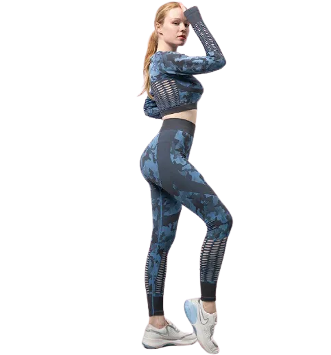 Women Seamless Camouflage Hollow-Out Gym Fitness Workout Clothes