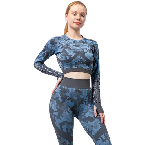 Women Seamless Camouflage Hollow-Out Gym Fitness Workout Clothes