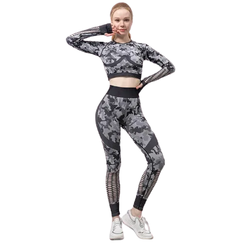 Women Seamless Camouflage Hollow-Out Gym Fitness Workout Clothes