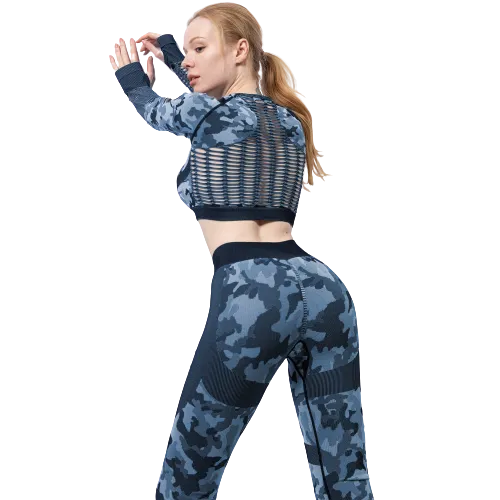 Women Seamless Camouflage Hollow-Out Gym Fitness Workout Clothes