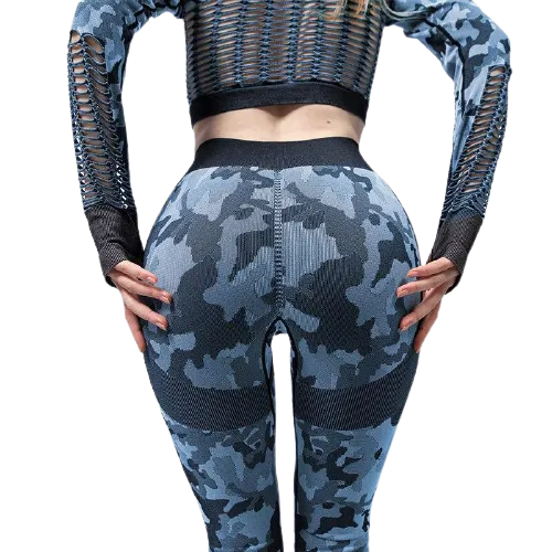 Women Seamless Camouflage Hollow-Out Gym Fitness Workout Clothes