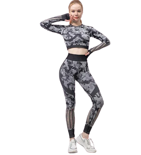 Women Seamless Camouflage Hollow-Out Gym Fitness Workout Clothes