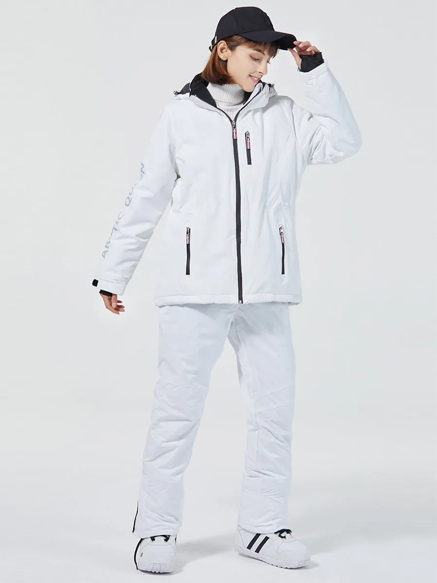 Women Striped Tape Hooded Ski Jacket & Overall Pants