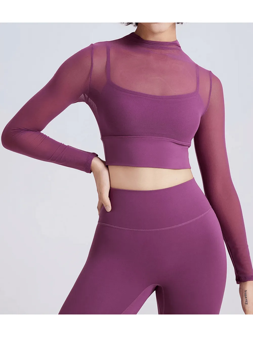 Women's Long Sleeve Gym Mesh Crop Top - SF2106