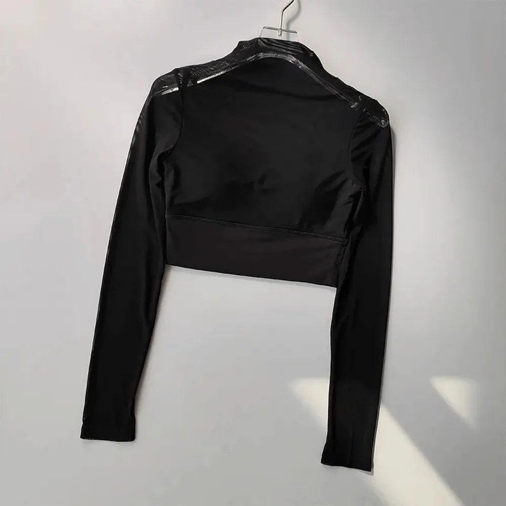 Women's Long Sleeve Gym Mesh Crop Top - SF2106