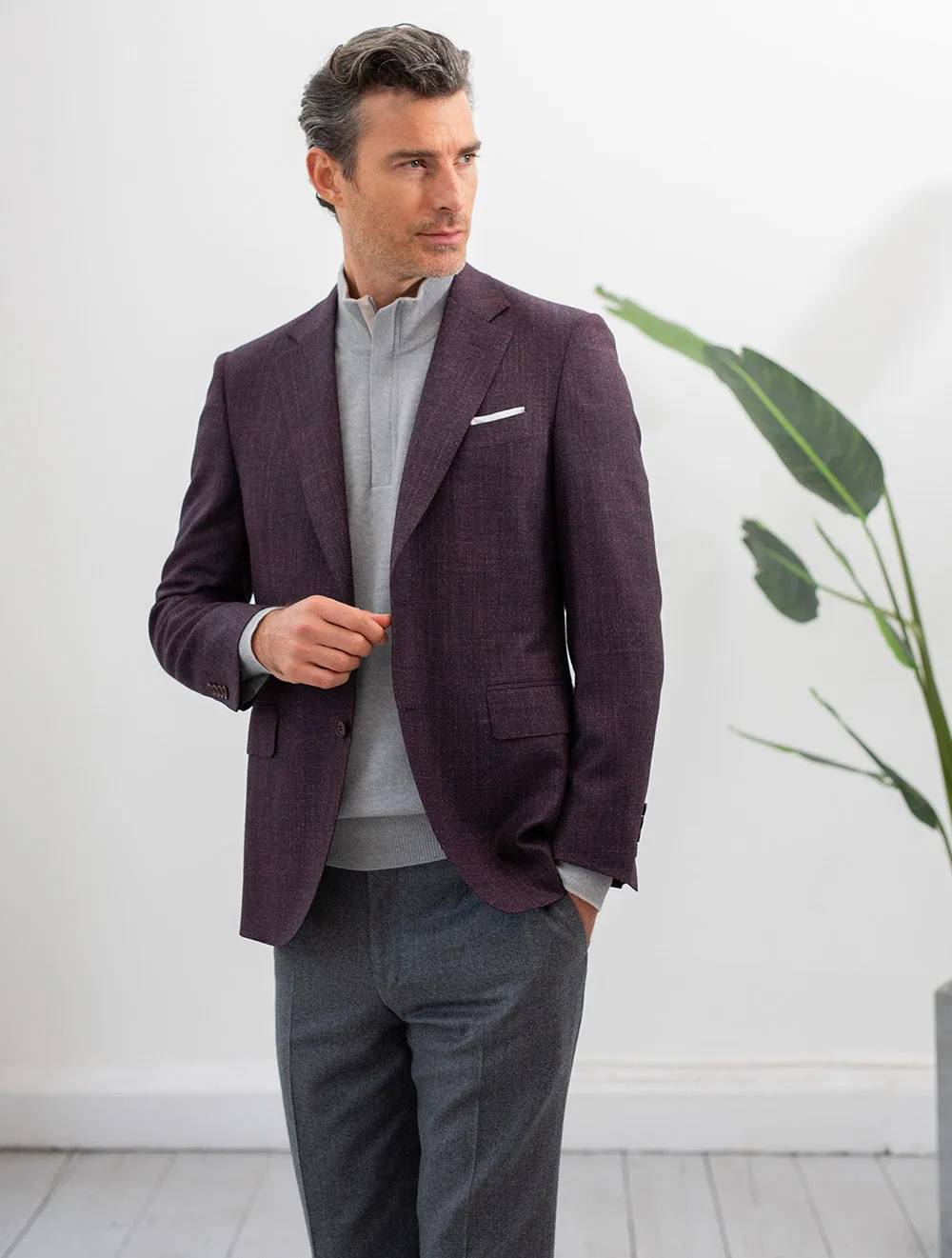 Wool Silk Cashmere Blazer Wine