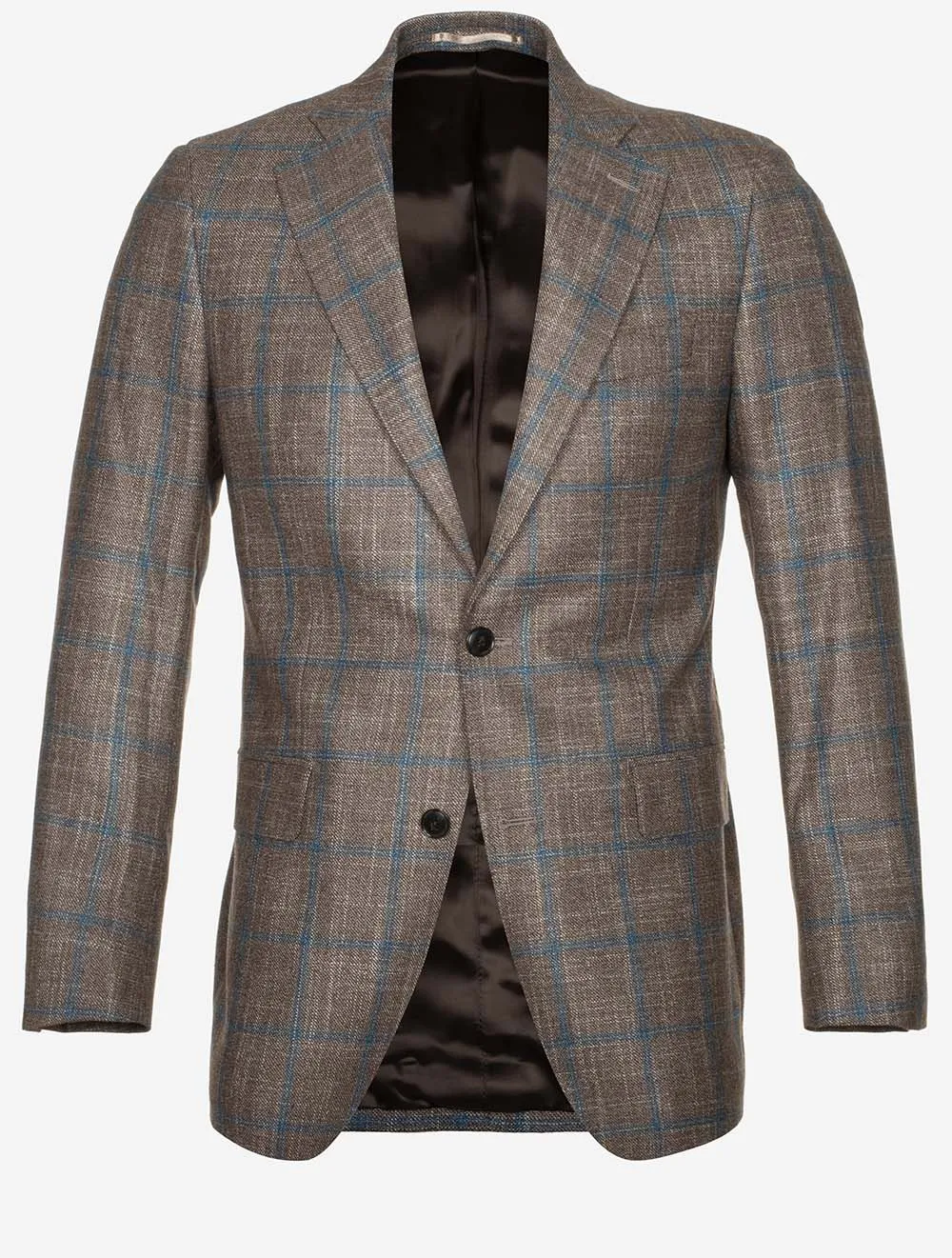 Wool Silk Cashmere Check Jacket Brown