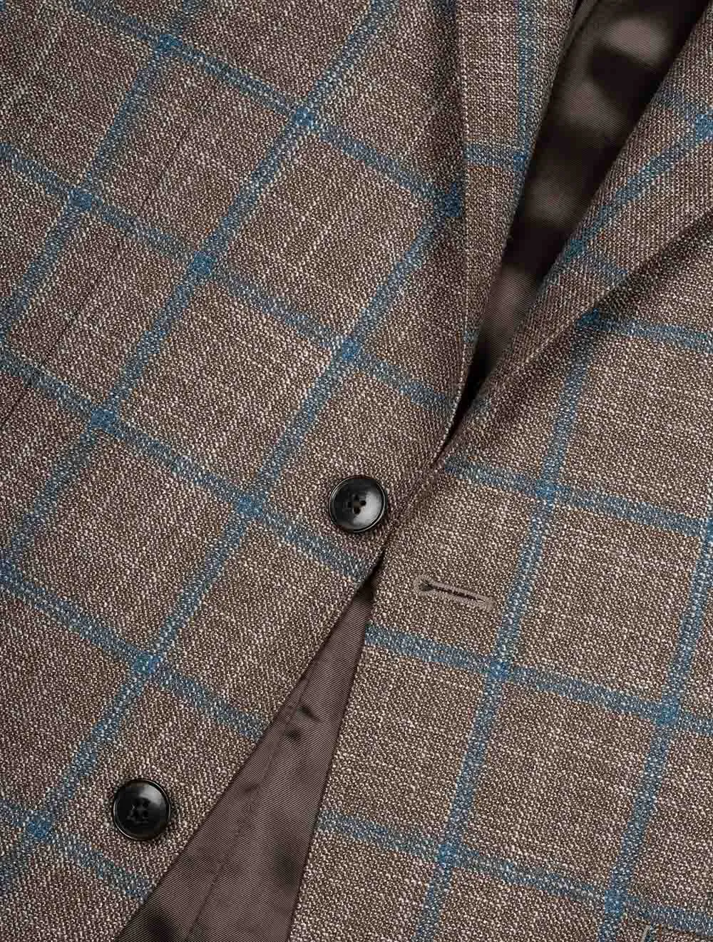 Wool Silk Cashmere Check Jacket Brown